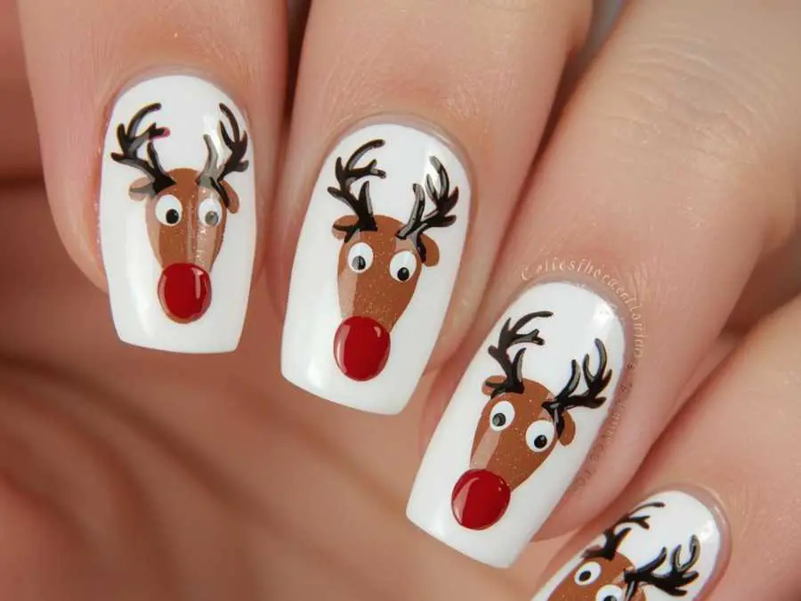 reindeer-short-christmas-nail-ideas