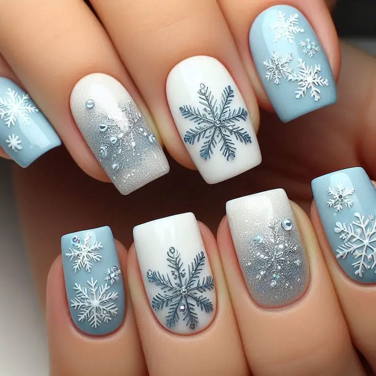 snowflake-accent-nails
