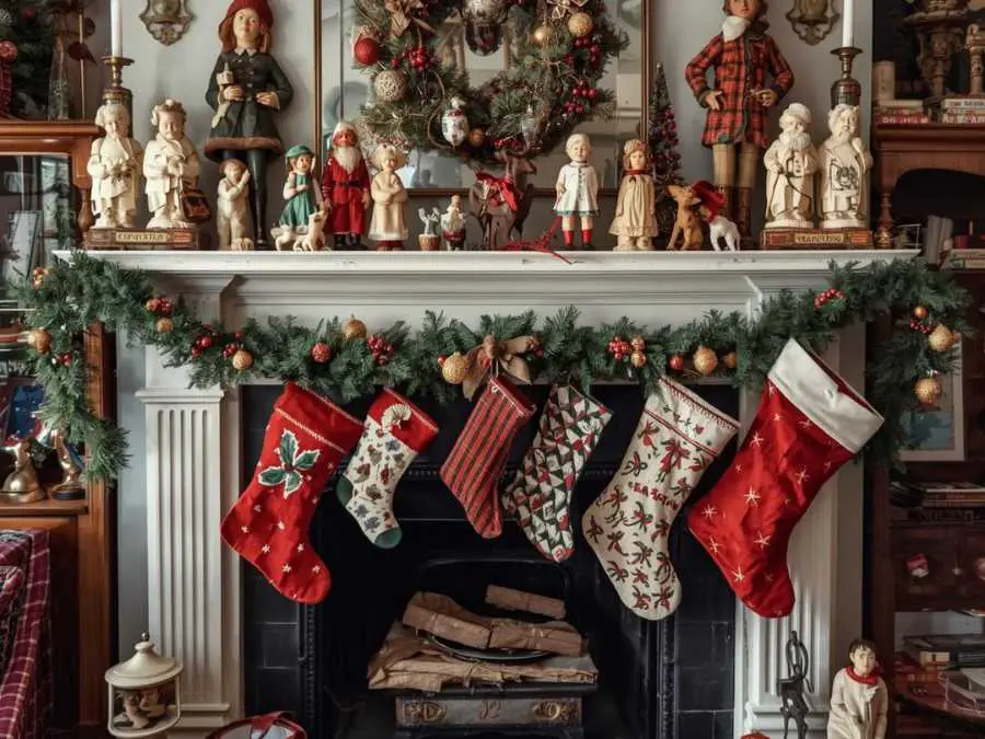 vintage-christmas-collectibles-christmas-fireplace-mantel-decor-ideas