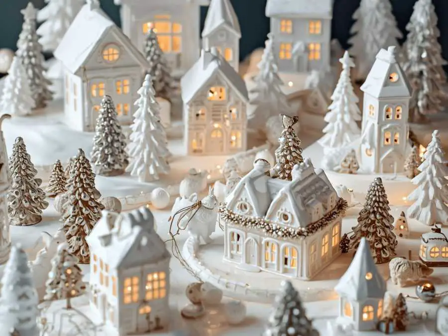 white-ceramic-christmas-village-display