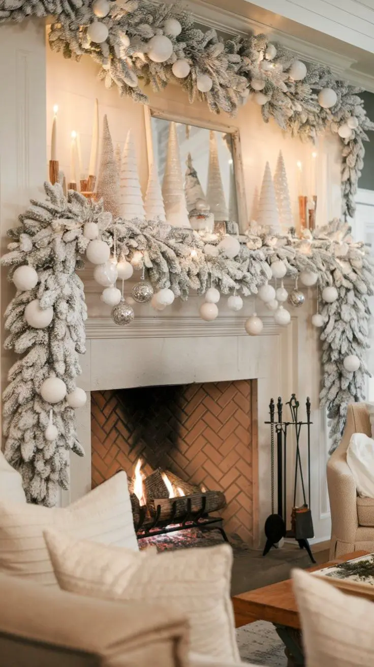 white-mantel-decor-with-soft-glowing-white-christmas-decor-ideas