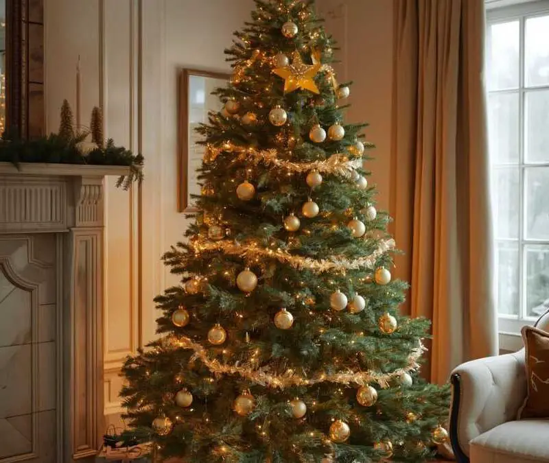 classic-evergreen-christmas-tree-with-gold-lovly-green-and-gold-christmas-decor-ideas