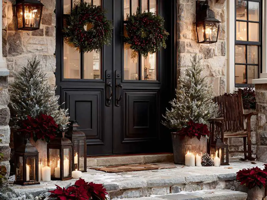 festive-entryway-display-lovely-green-and-gold-christmas-decor-ideas