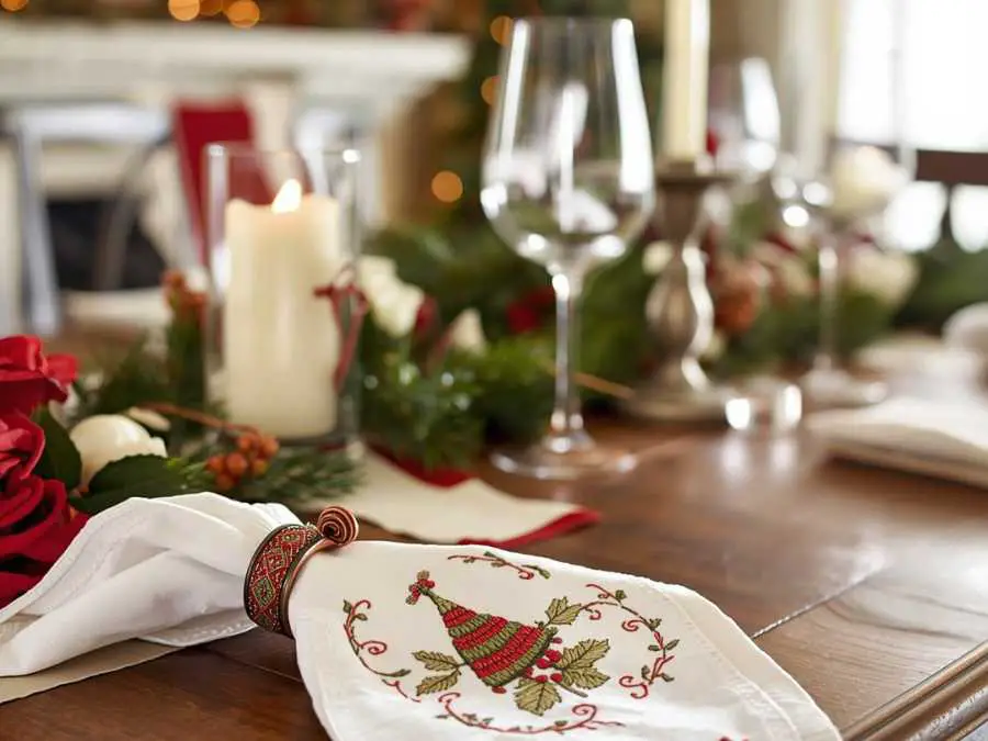 festive-napkin rings-green-and-gold-christmas-decor ideas
