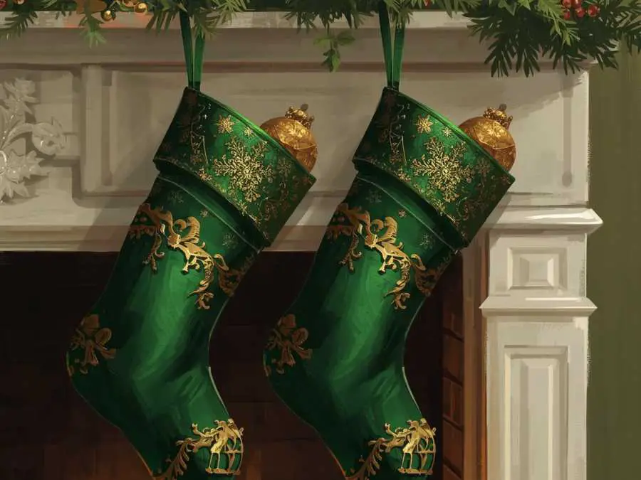 festive-stocking-in-green-and-gold-christmas-decor-ideas