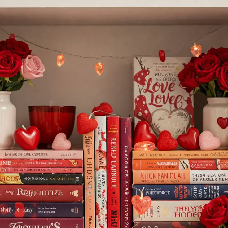 romantic-bookshelf-styling-valentine-decoration-ideas