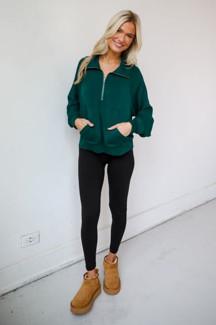 Athletic-Green-Quarter-Zip-with-Leggings-cute-st.patrick's-day-college-outfit