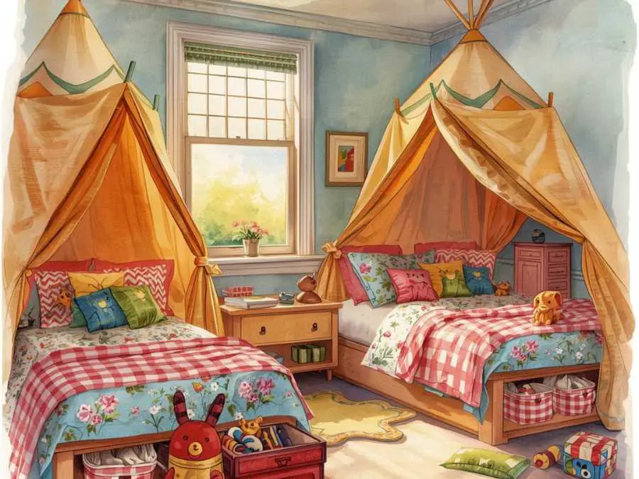 canopy-or-tent-style-beds-retro-kids-room-decor-ideas