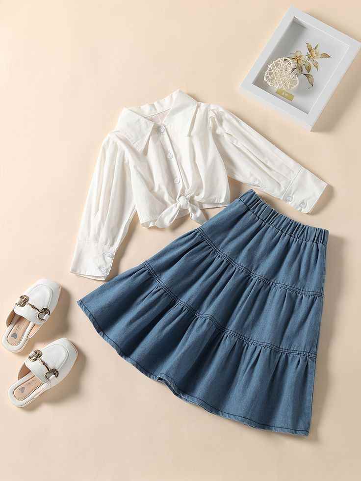 denim-skirt-with-elastic-waist-and-blouse
