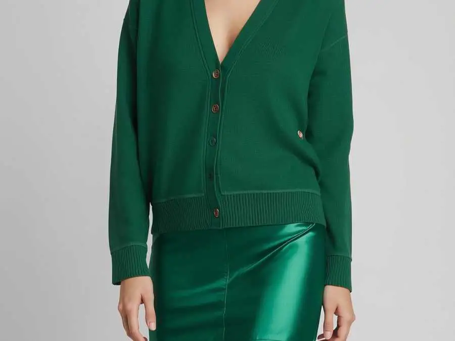 Green-Cardigan-with-a -Satin-Slip-Skirt-cute-st.patrick's-day-college-outfit