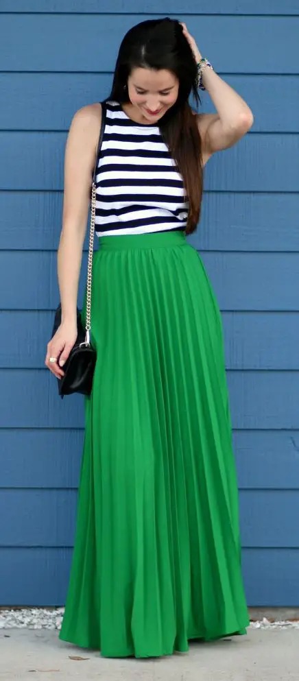Green-Maxi-Skirt-with-a-Fitted-Tee