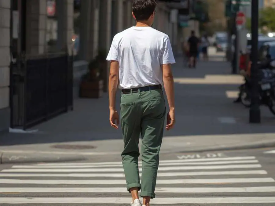 Green-Pants-with-a-White-T Shirt