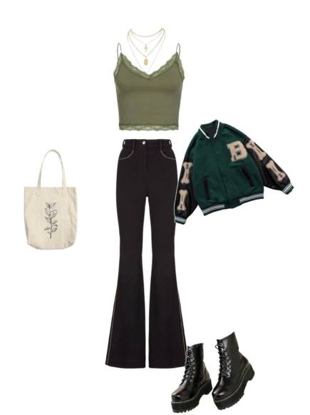 green-varsity-jacket-with-black-jeans-cute-st.patrick's-day-college-outfit