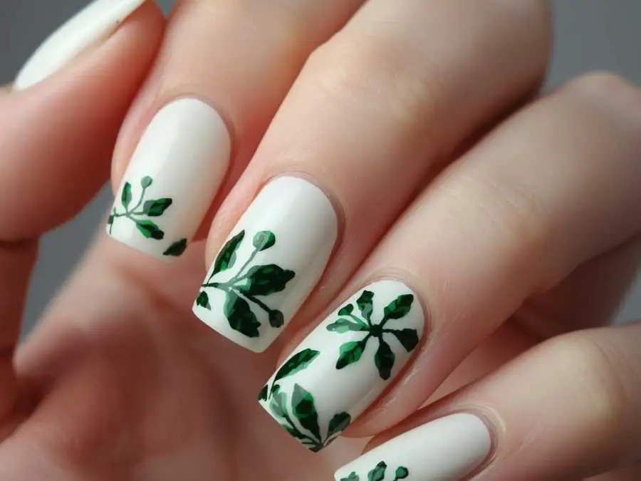 milky-base-with-green-art-st.patrick's-day-nail-ideas