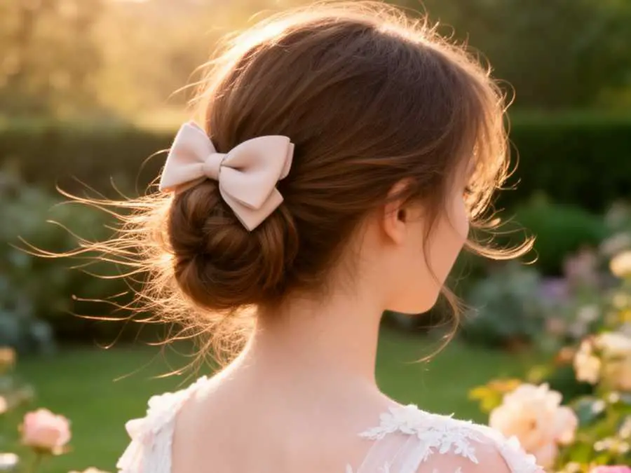 soft-hair-bow-bun-simple-wedding-hairstyle