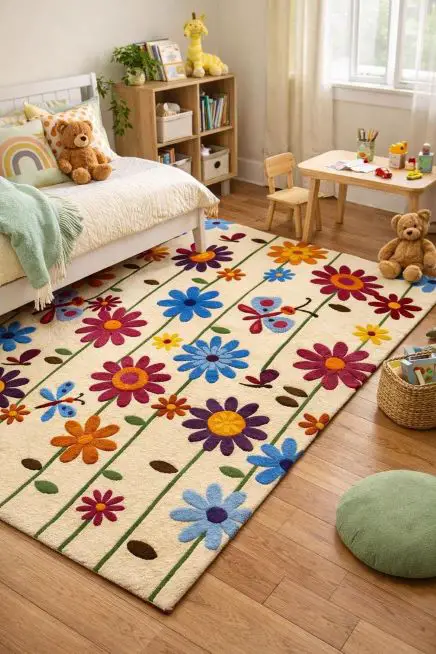 Statement-Area-Rugs-lovely-retro-kids-room-decor-ideas