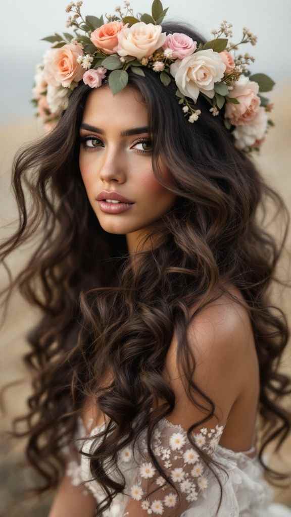 loose-wavy-hair-with-a-flower-crown-boho-wedding-hair-ideas