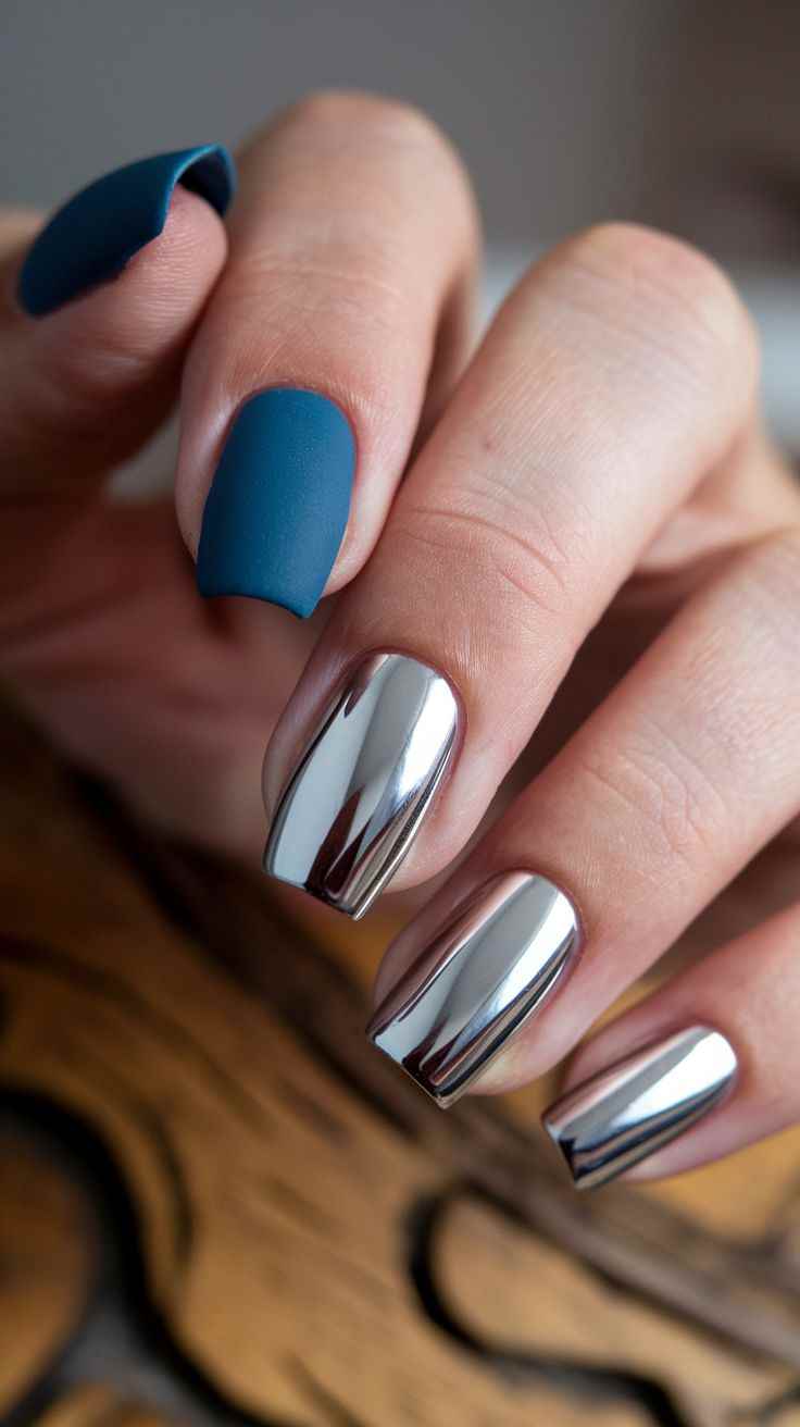 matte-and-chrome-combo-chrome-nails-designs