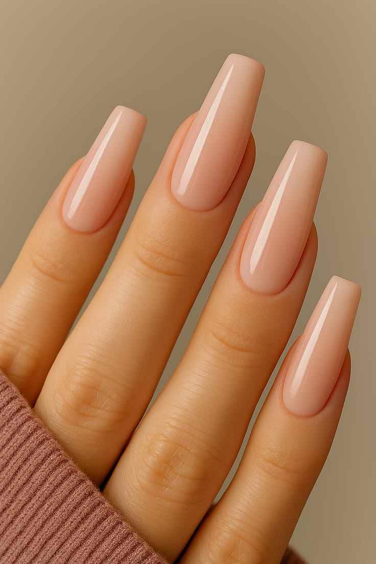 nude-nail-with-glossy-finish-prom-nail-idea
