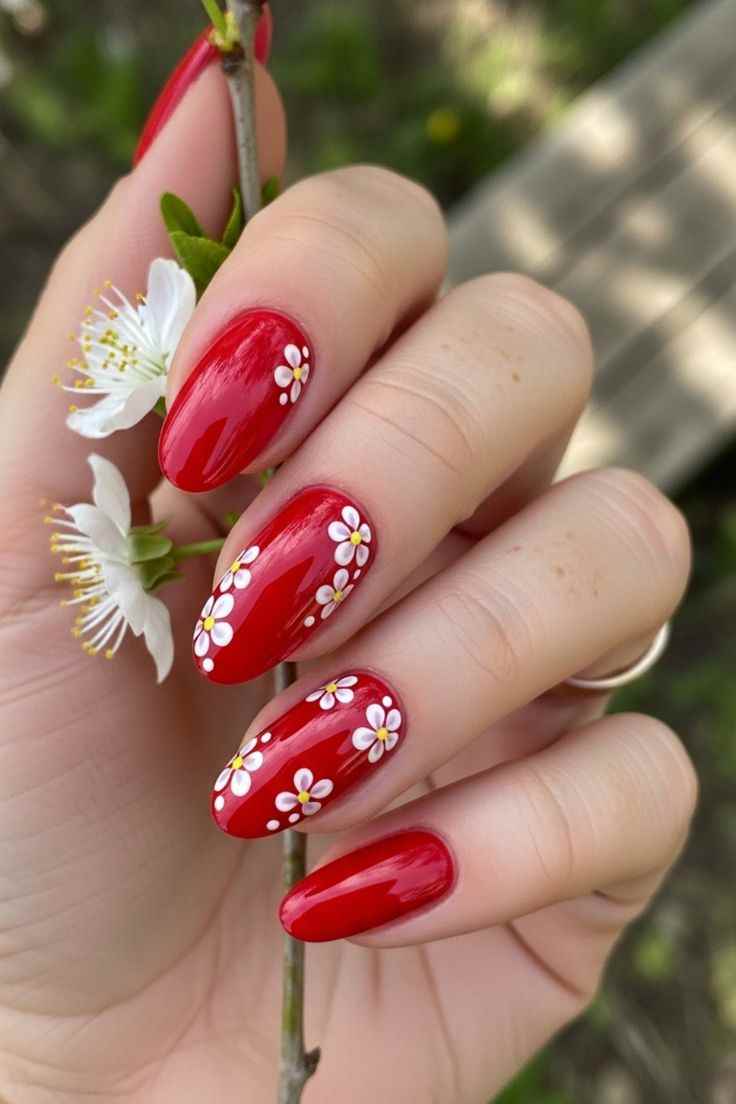 red-nails-with-tiny-floral-details-cute-red-nails